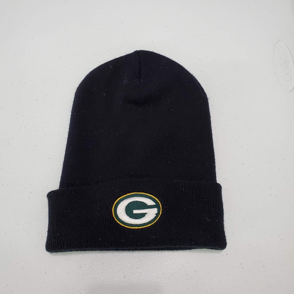 VINTAGE Green Bay Packers Men Beanie One Size Black Knit Team Logo‎ Embroidered